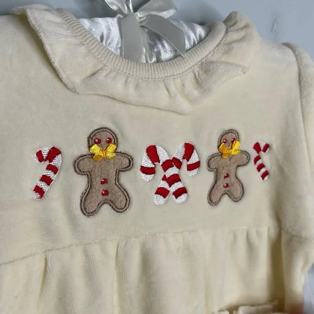 Vintage 2004 Christmas Gingerbread Velour Baby 1 Piece & Stocking Size 0-3M NEW - Picture 3 of 11